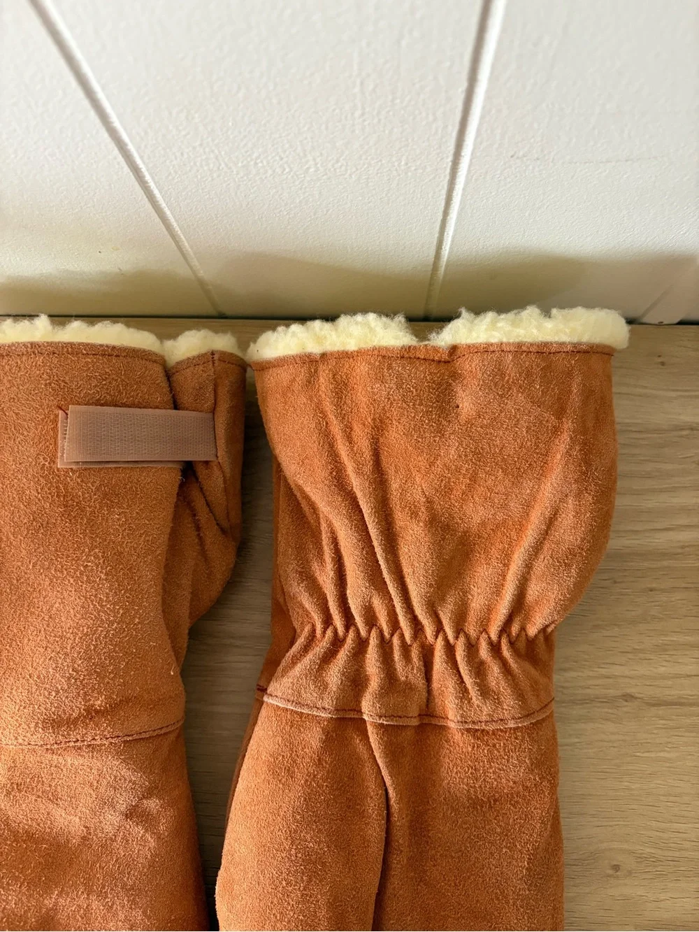 Vintage Orange Suede Shearling-Lined Mittens
